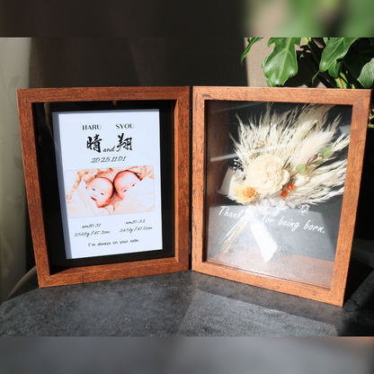 【命名書･出産祝いお祝いボックス/写真付き】ブラウン